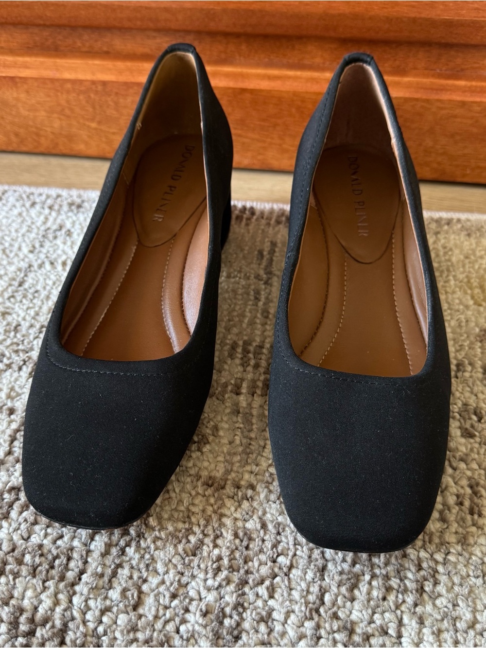Donald Pliner Drew Low Heel Pump In Black Crepe Elastic